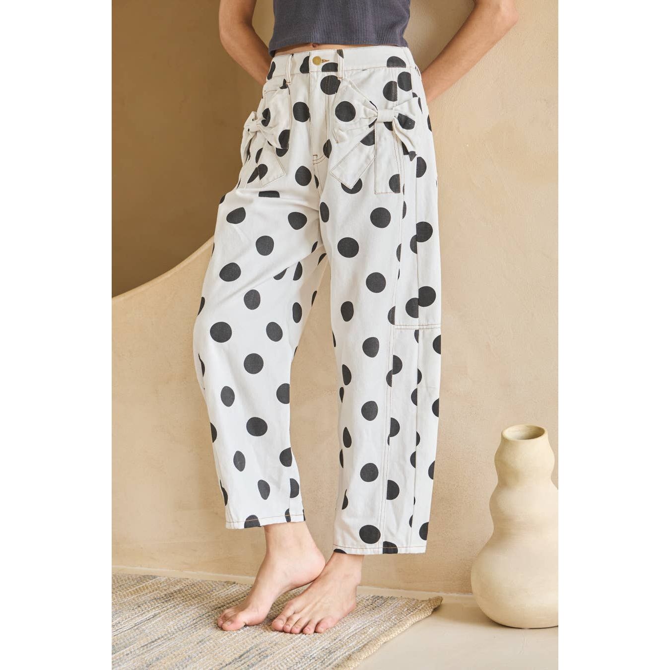 Polka Dot Barrel Denim Pants