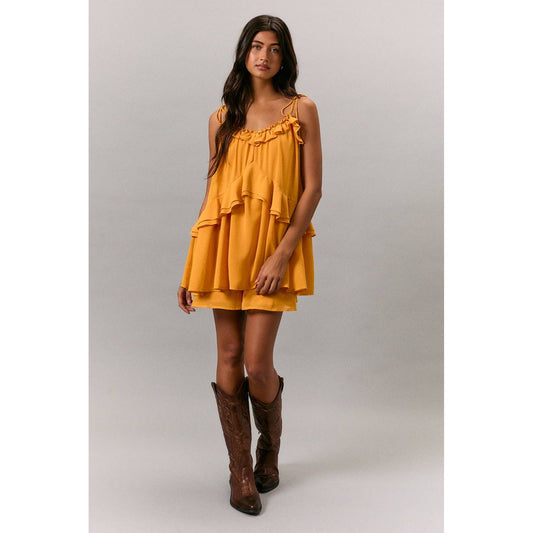 RUFFLE TIE FLARE ROMPER