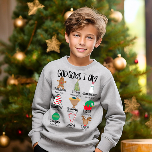 God Say I Am handsome kids crewneck