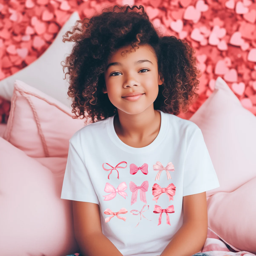soft pink ribbon bows kids tshirt design soft girl era