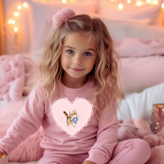 Soft Girly Cat Kids Heart Tee