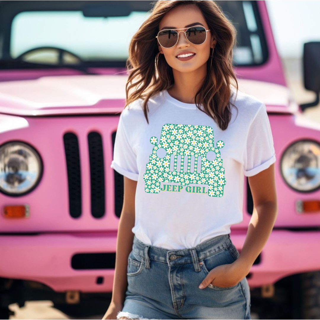 Off road girl daisy floral white tee