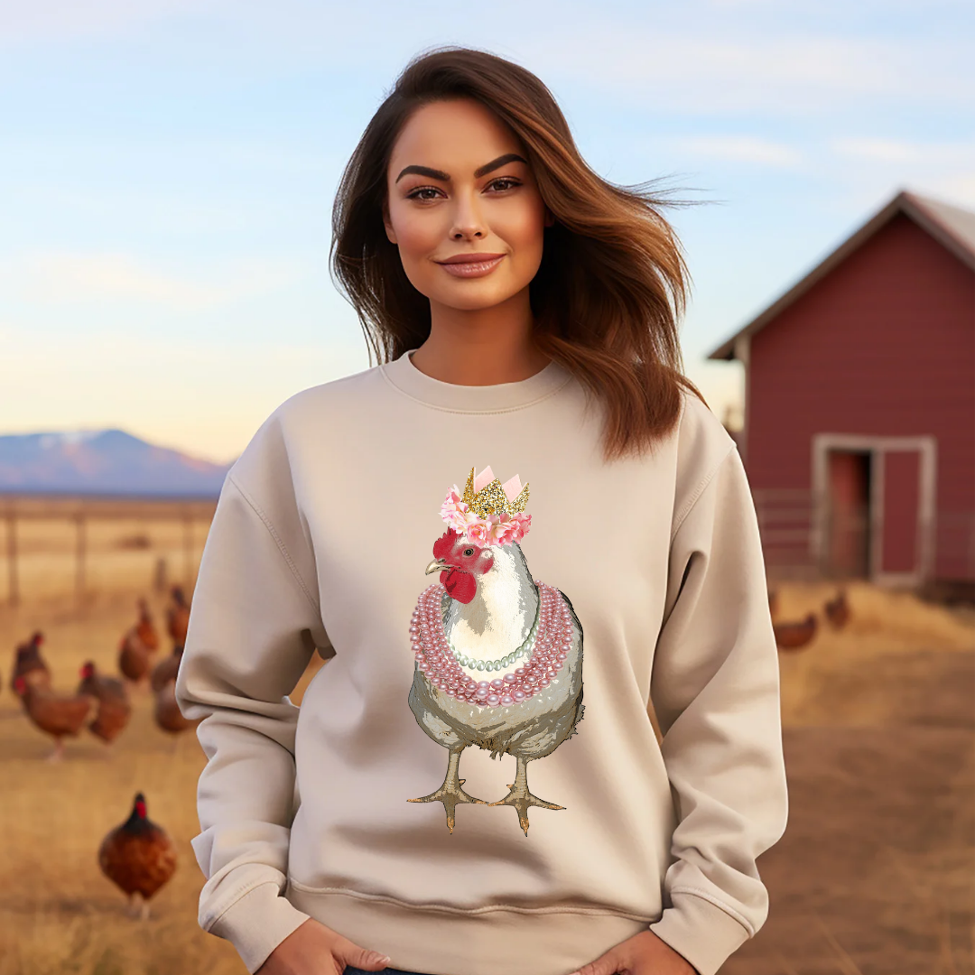 Glam Chicken with Crown and Pearls Tshirt