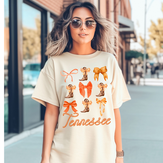 western coquette glam orange bows and boots tshirt