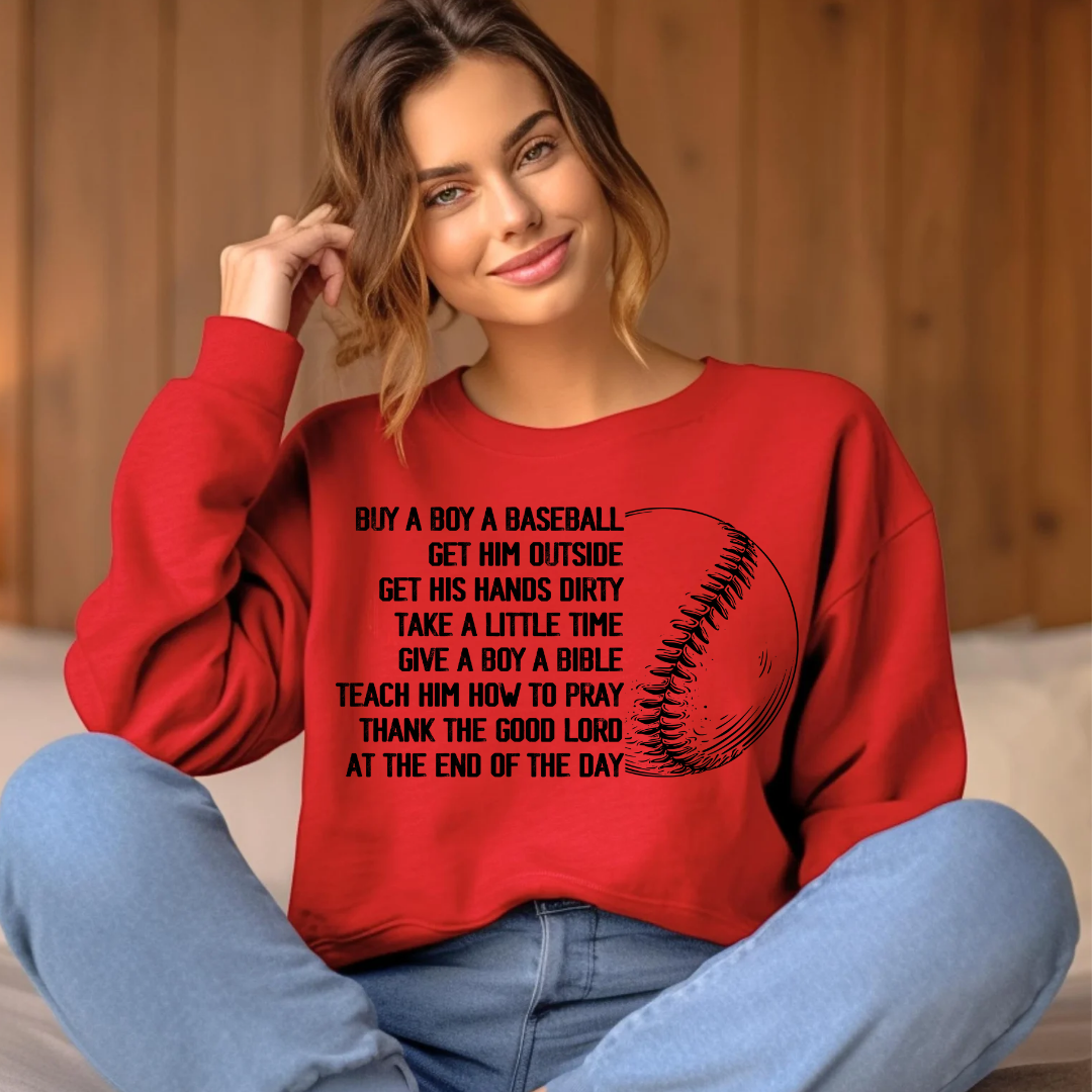 boy baseball red crewneck