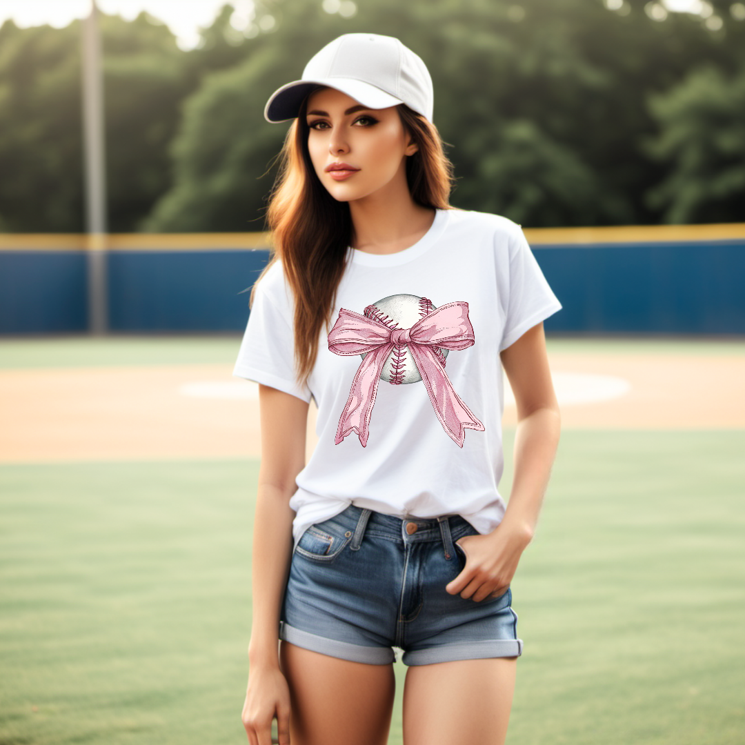 Girly Pink Bow Baseball Tshirt