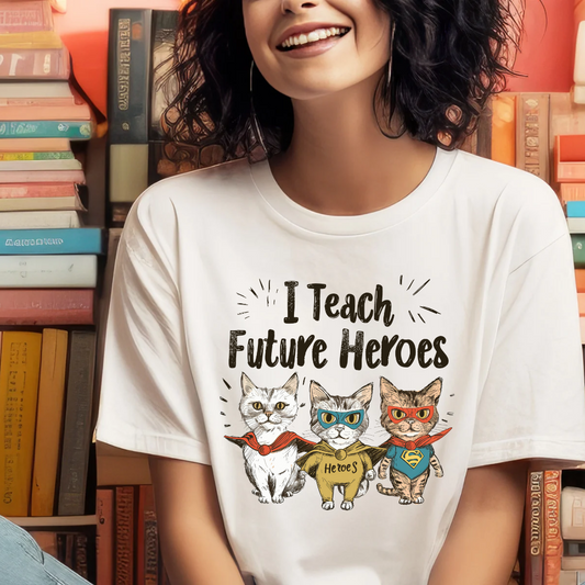 I Teach Future Heros Cat Teacher Tshirt