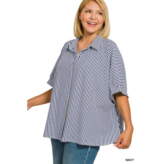 Plus Stripe Button Down Shirt