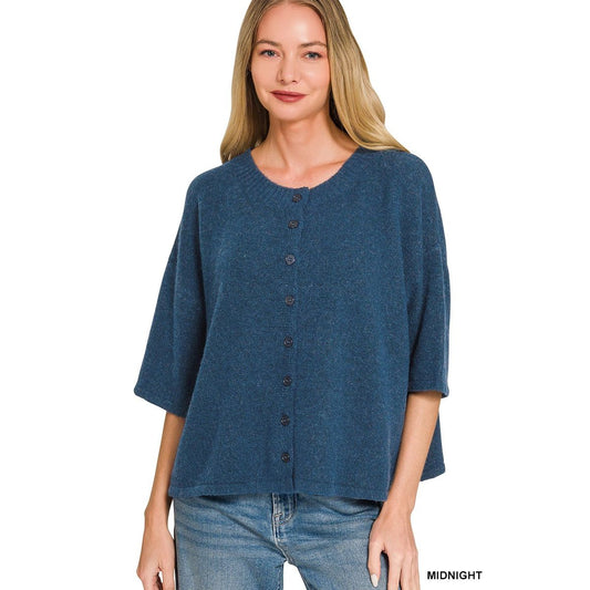 Wool Blend Half Sleeve Cardigan