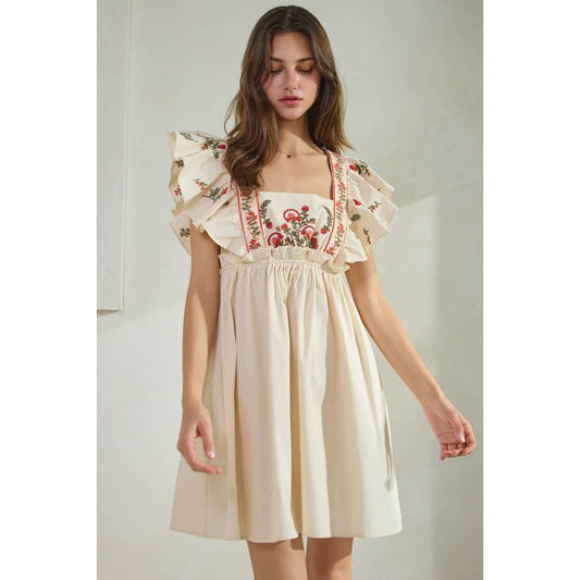 Embroidered Poplin Mini Dress