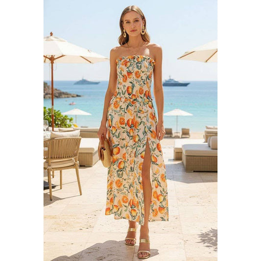 Strapless Citrus Print Maxi