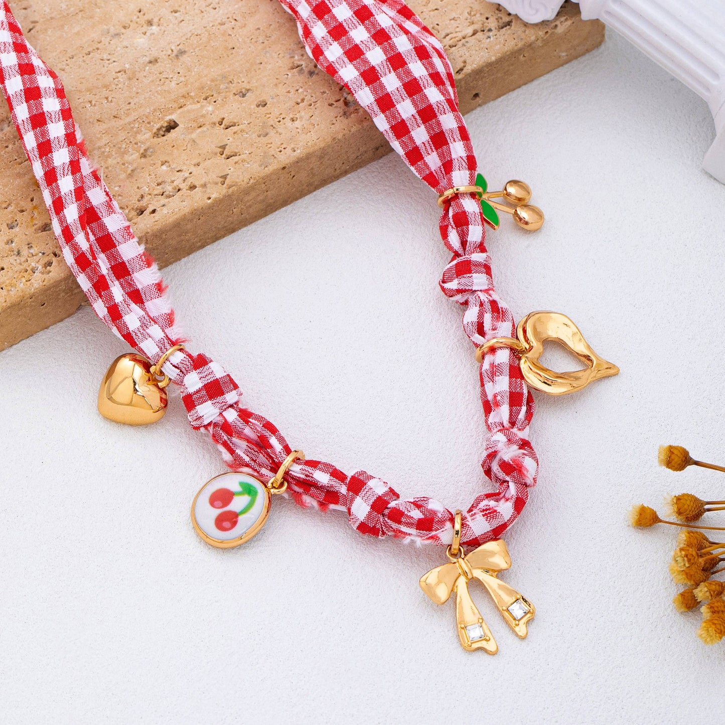 Gingham Scarf Charm Necklace