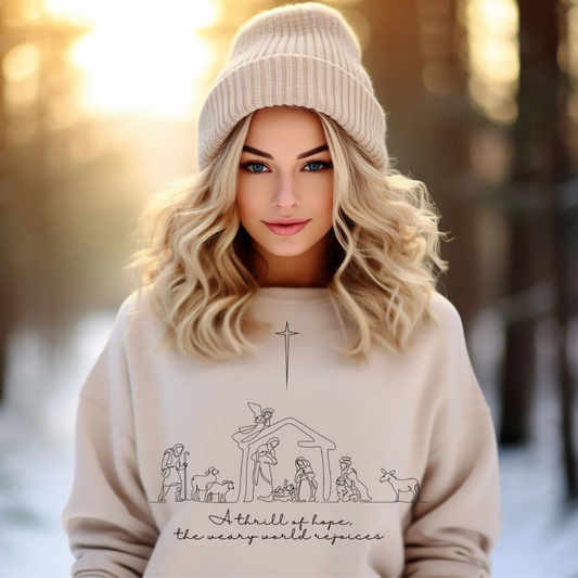A thrill of hope tan crewneck