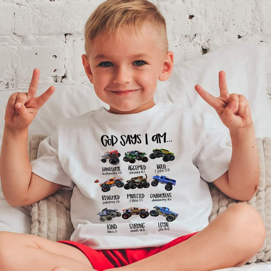 God says I Am trucks kids tshirt