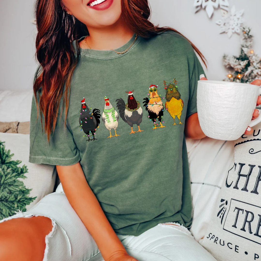 Christmas chickens tshirt