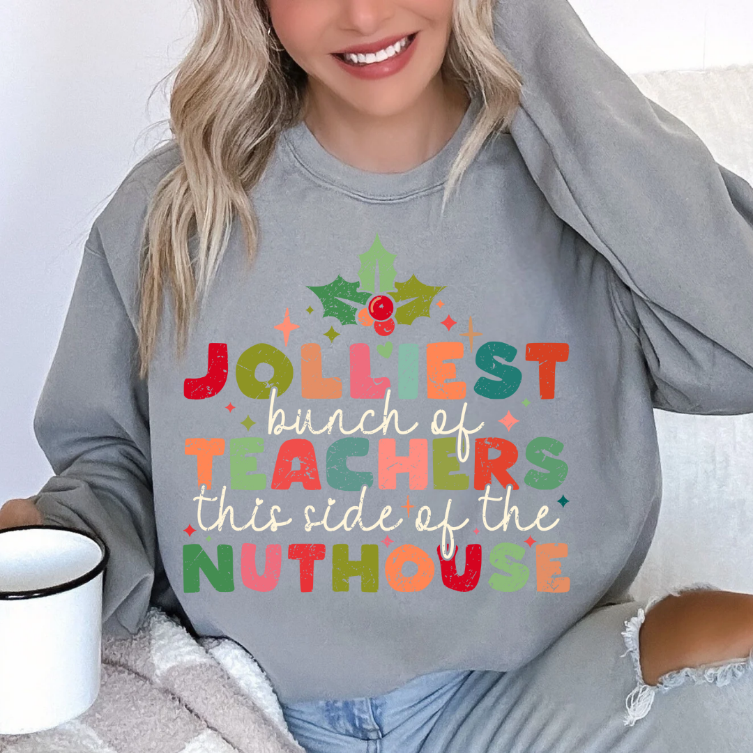 Jolliest Bunch of Teachers Holiday Chalky grey Crewneck