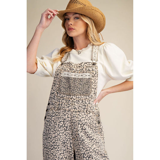 LEOPARD WASHED TWILL OVERALLS