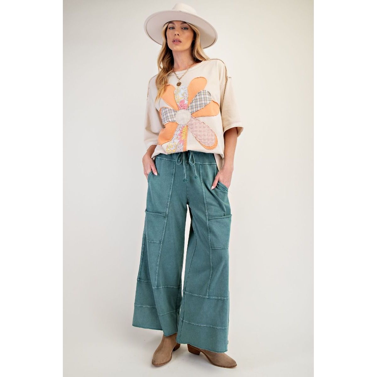 PLUS SIZE-MINERAL WASHED TERRY KNIT PANTS