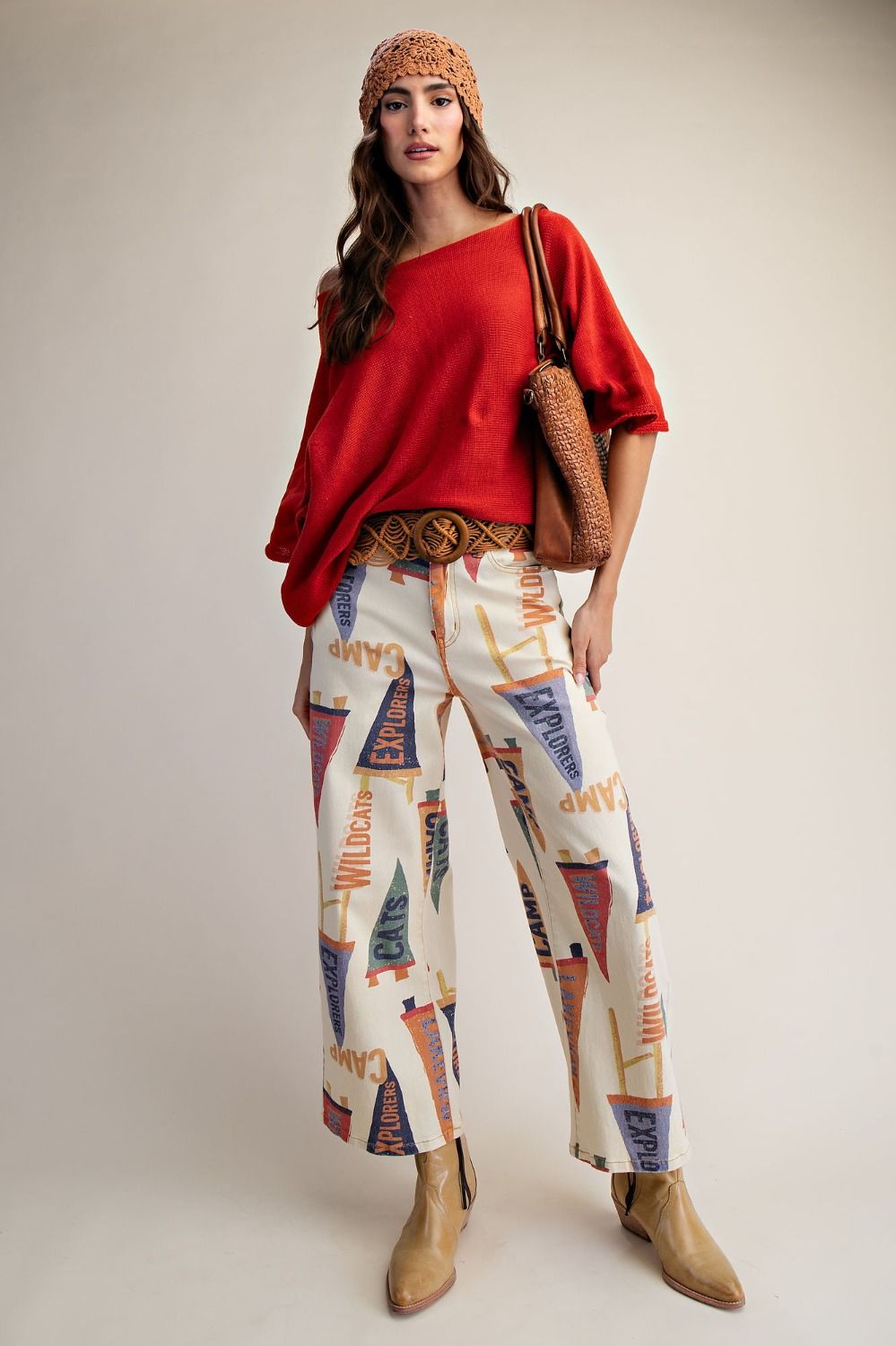 WASHED STRETCH TWILL PRINTED PANTS