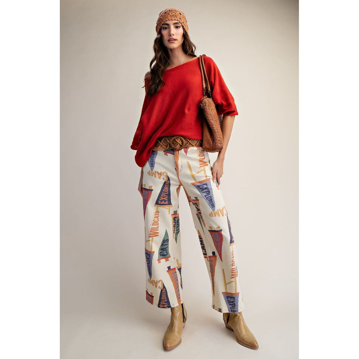 WASHED STRETCH TWILL PRINTED PANTS
