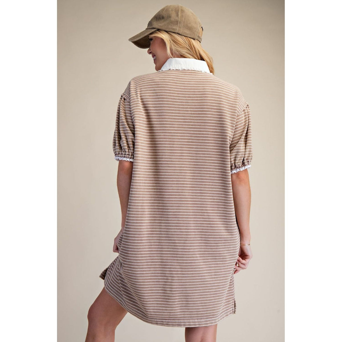 MOCHA PIN STRIPED WASHED DRESS