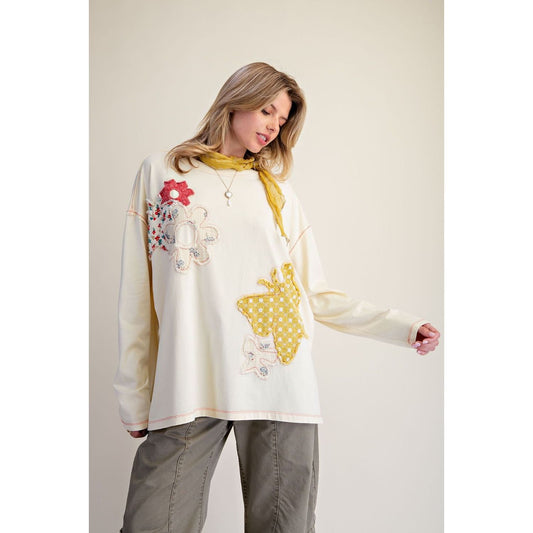 FLORAL PATCH WASHED COTTON TOP