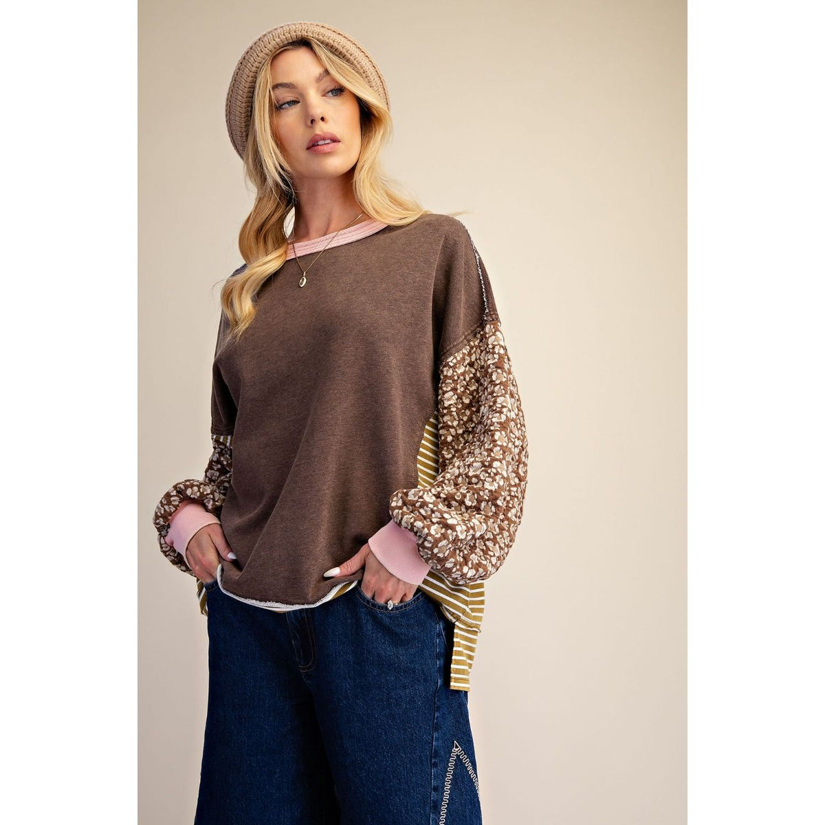 WASHED TERRY KNIT PULLOVER