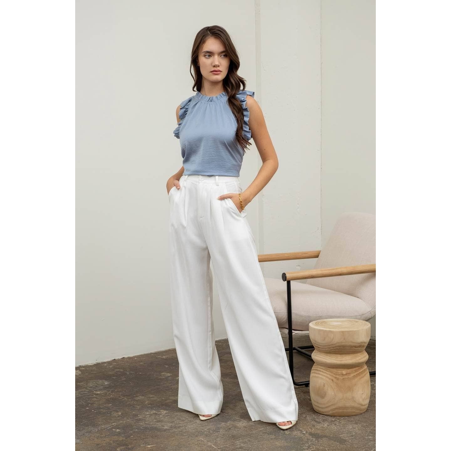 RUFFLE TRIM BLOUSE