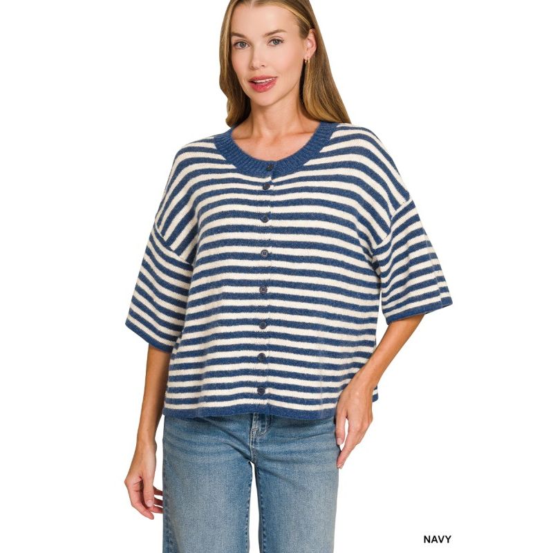 Striped Wool Blend Short Cardigan Sweater