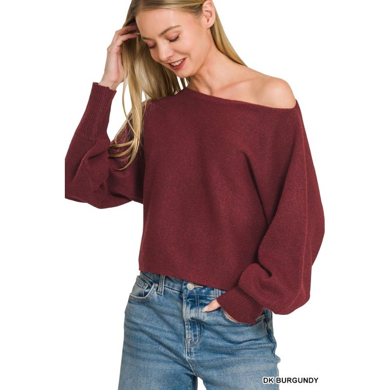 Boat Neck Balloon Sleeve Sweater