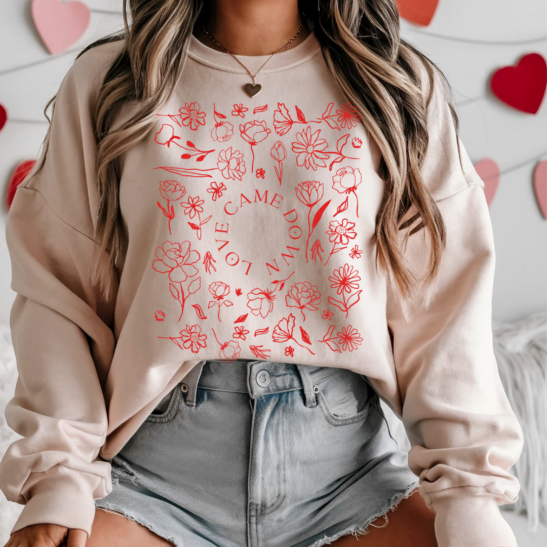 Love Came Down Valentines DTF Print Premium Graphic Tee