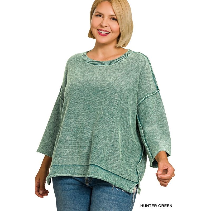 Plus Washed 3/4 Sleeve Boxy Sweater