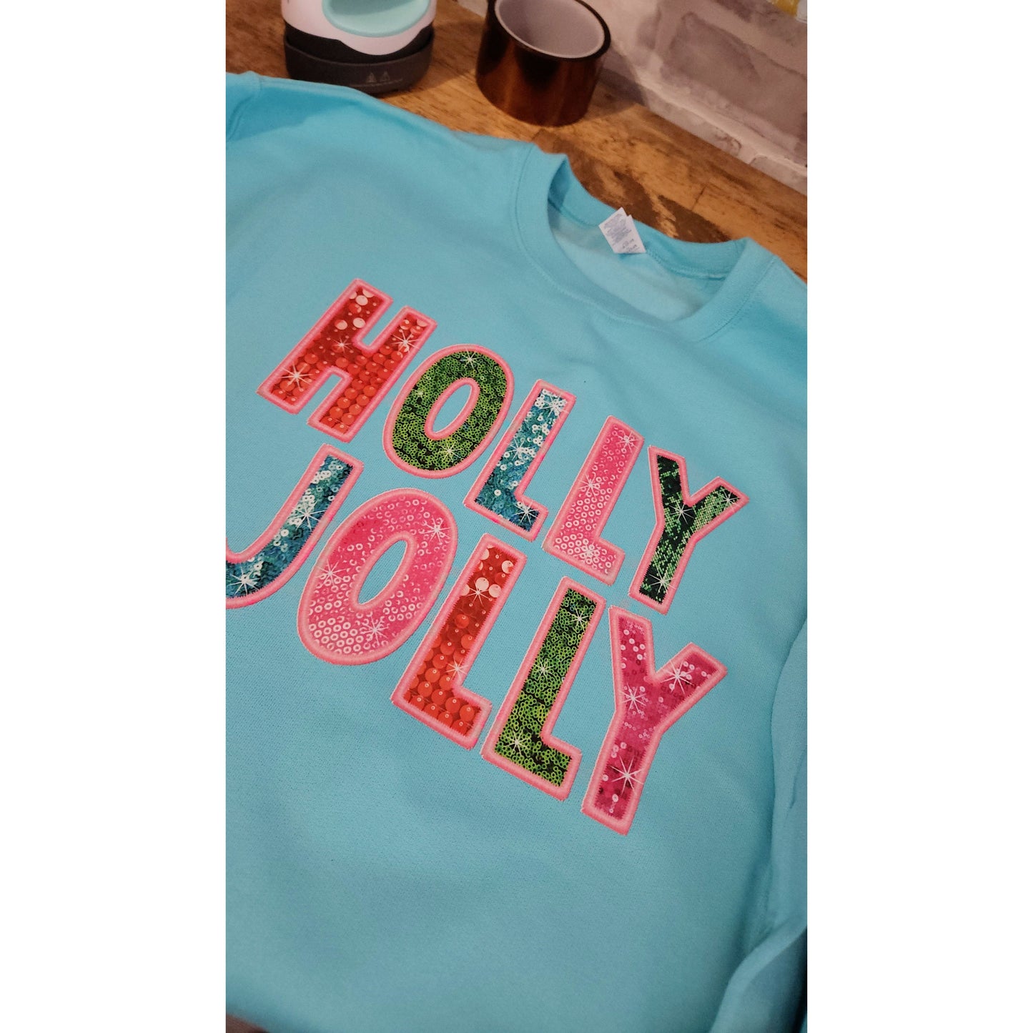 Holly Jolly Faux Sequin Glitter Holiday Sweatshirt