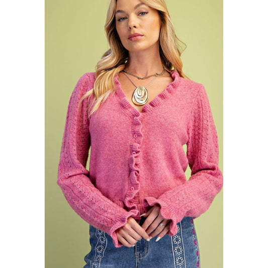 RUFFLE HEM KNITTED SWEATER CARDIGAN