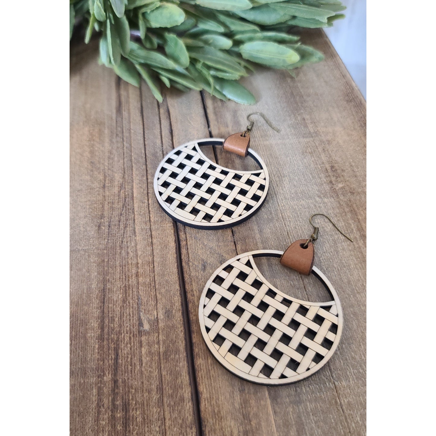 Wood and Leather Rattan Earrings
