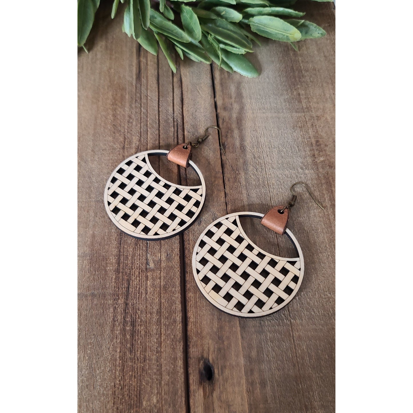Wood and Leather Rattan Earrings