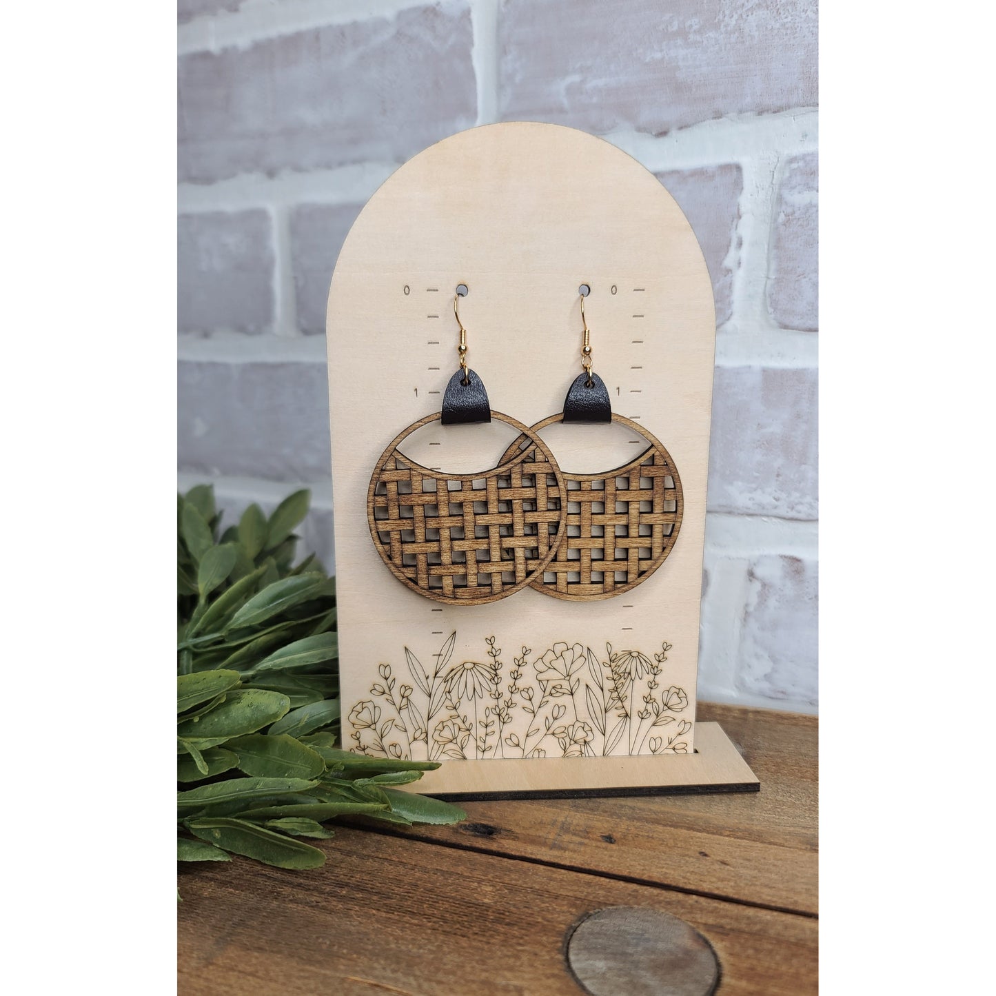 Wood and Leather Rattan Earrings