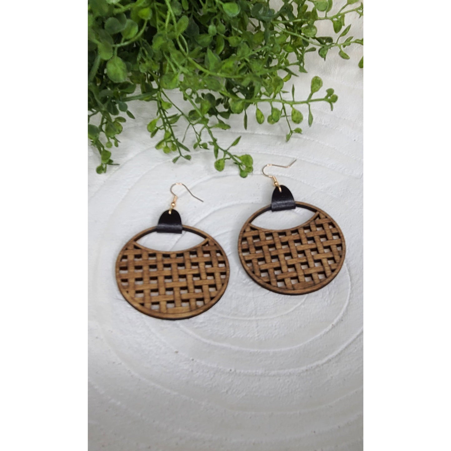 Wood and Leather Rattan Earrings