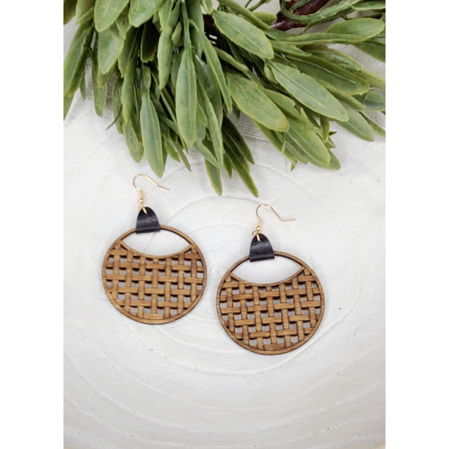 Wood and Leather Rattan Earrings