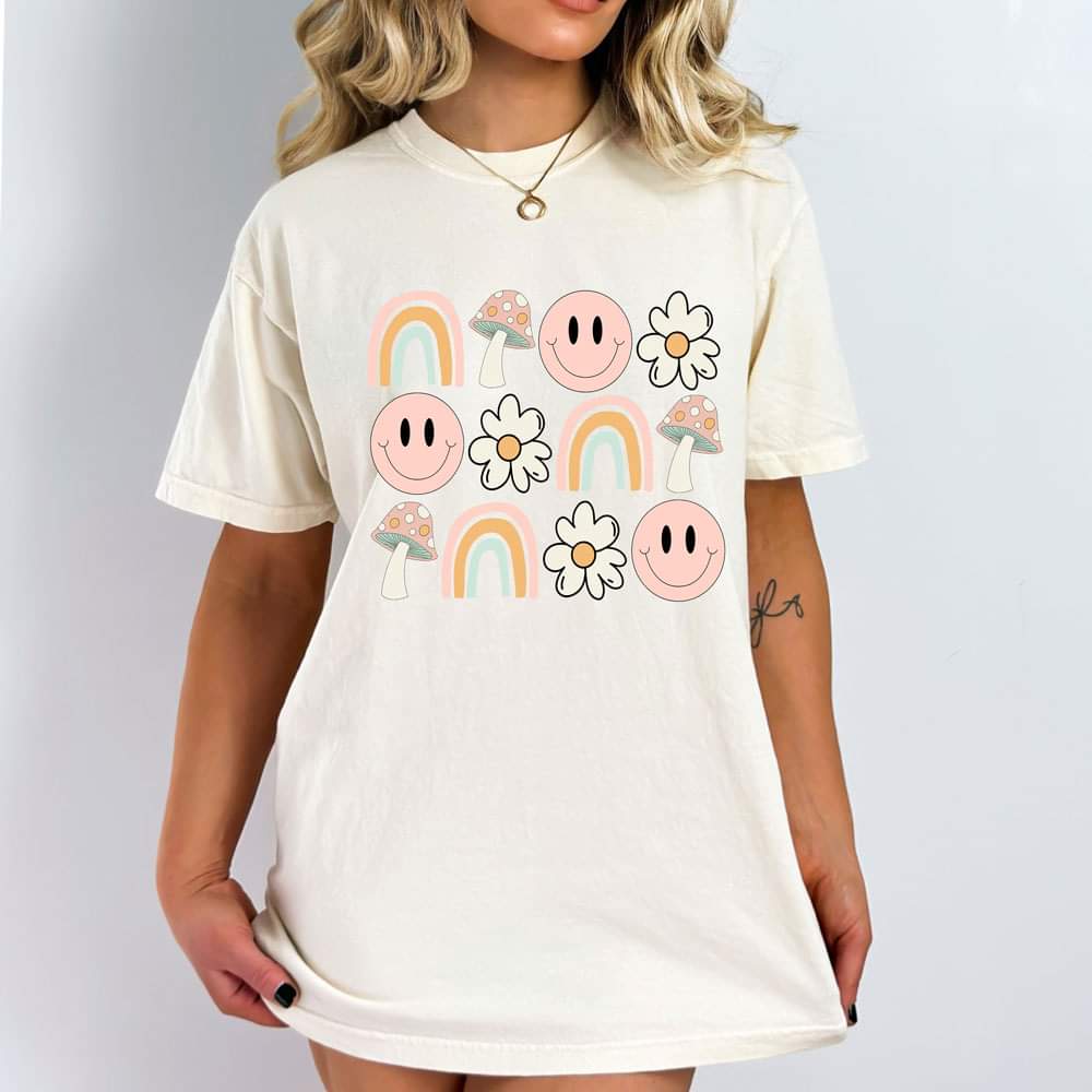 Daisy mushroom rainbow spring tshirt