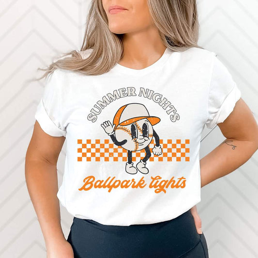 Summer Nights Baseball Lights Retro Tshirt