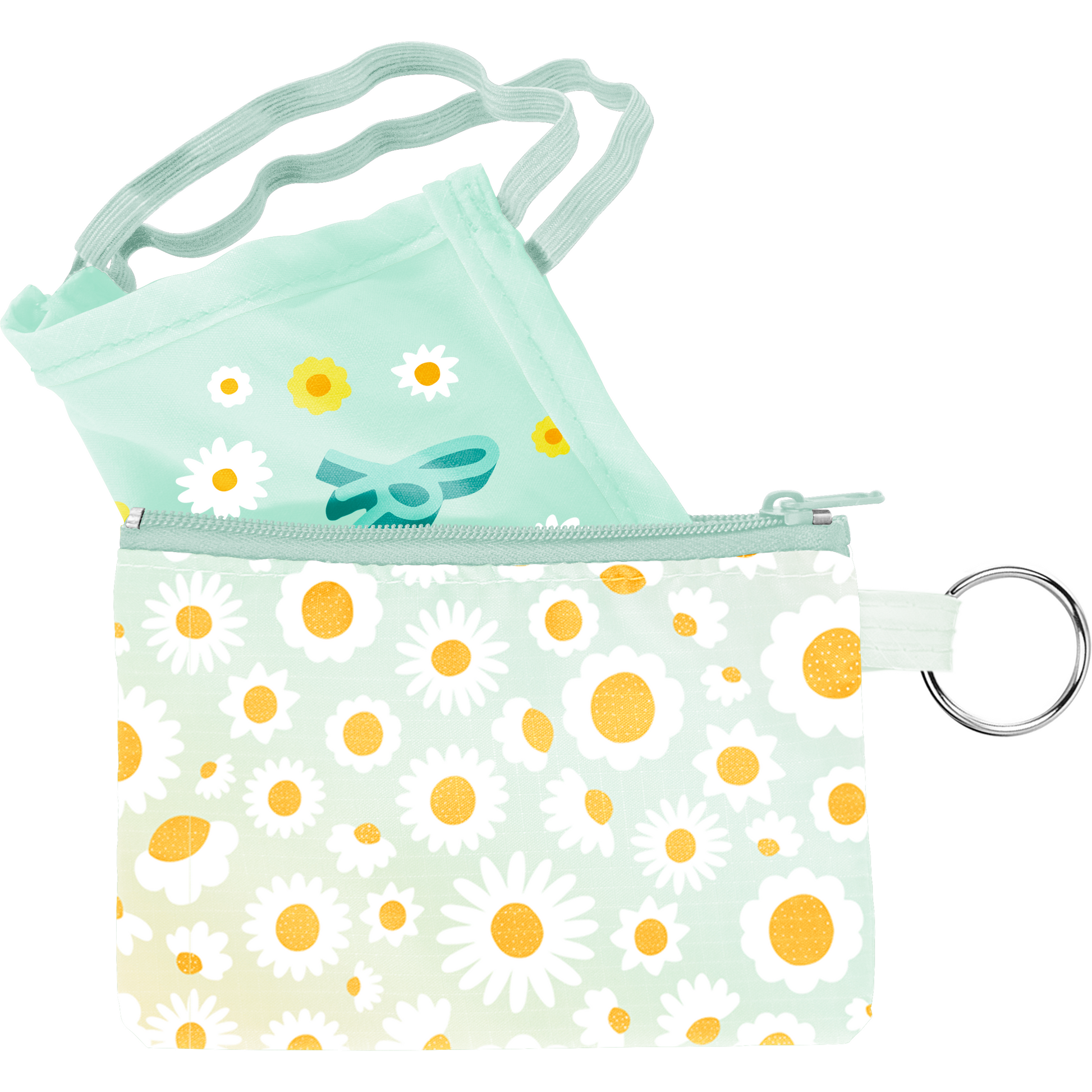 Daisy flowers coin pouch with key ring