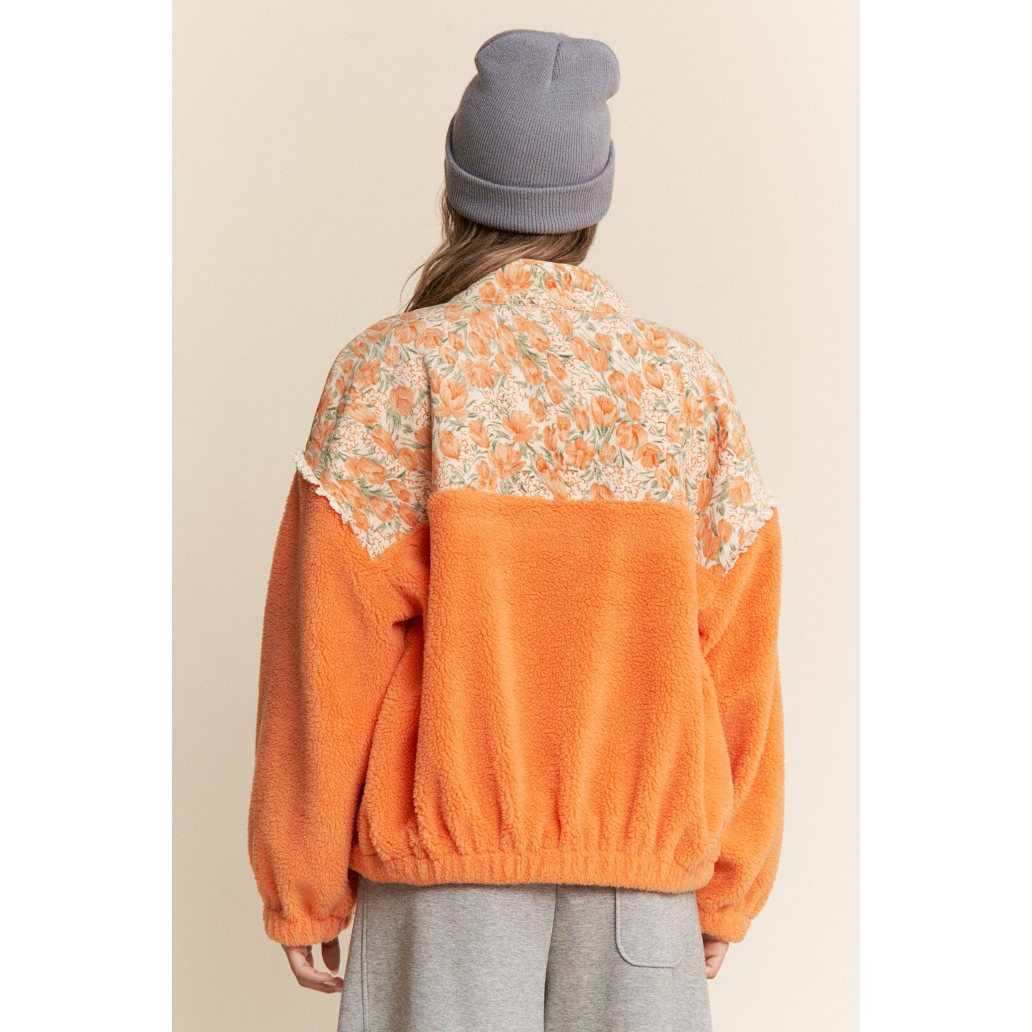 Teddy Sherpa Floral Mixed Fabric Jacke