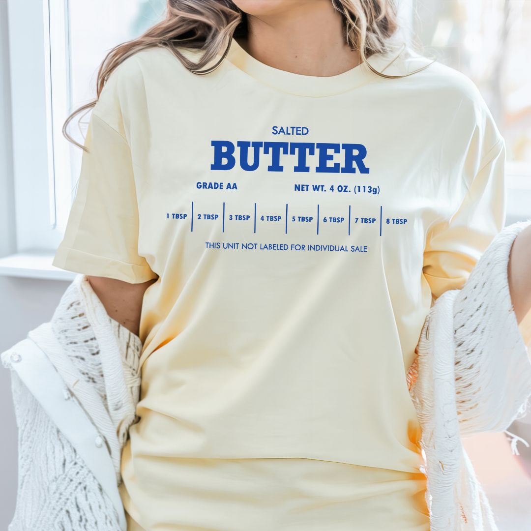 butter stick yellow tshirt