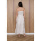 STRIPE PLEATED STRAPLESS LINEN MIDI DRESS