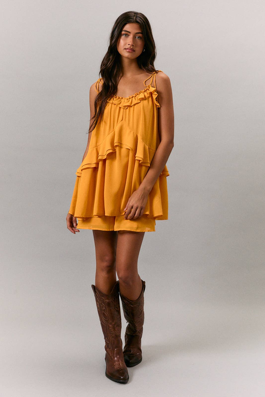 RUFFLE  TIE FLARE ROMPER