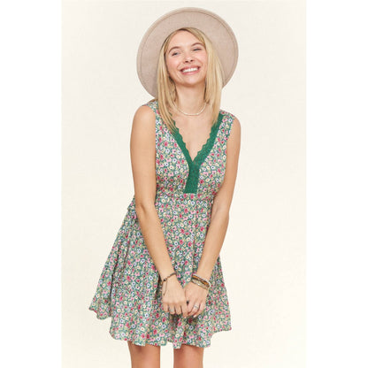 FLORAL V-NECK MINI DRESS