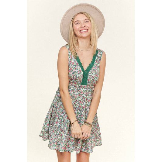FLORAL V-NECK MINI DRESS