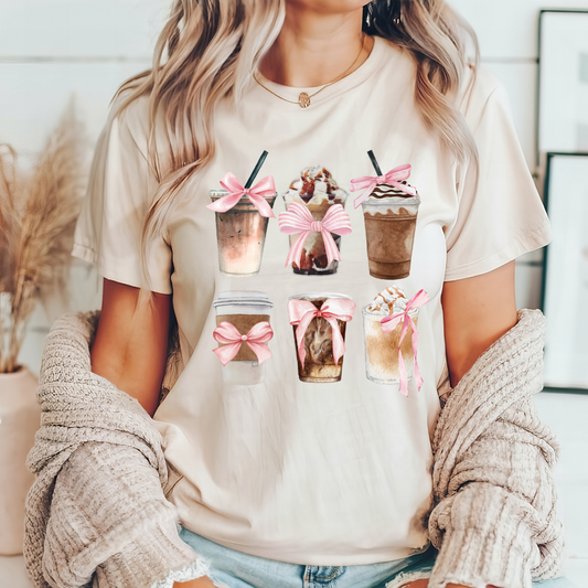 Iced Coffee Lover Drink Chart Coquette Bow Tshirt