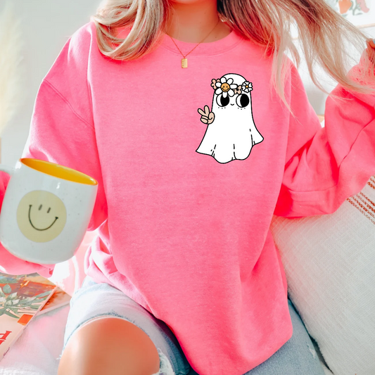 Cute Peace Hippy Ghost Pocket Tee